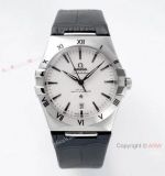 AI Factory Omega Constellation Gents Watch White Dial Black Leather Strap